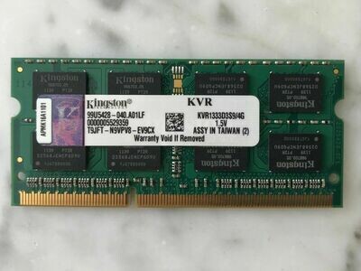 Memoria RAM Kingston 4GB PC3 - 10600 CL9204-Pin S0DIMM (1333 MHz DDR3) KVR1333D3S9/4G , 99U5428-040.A01LF