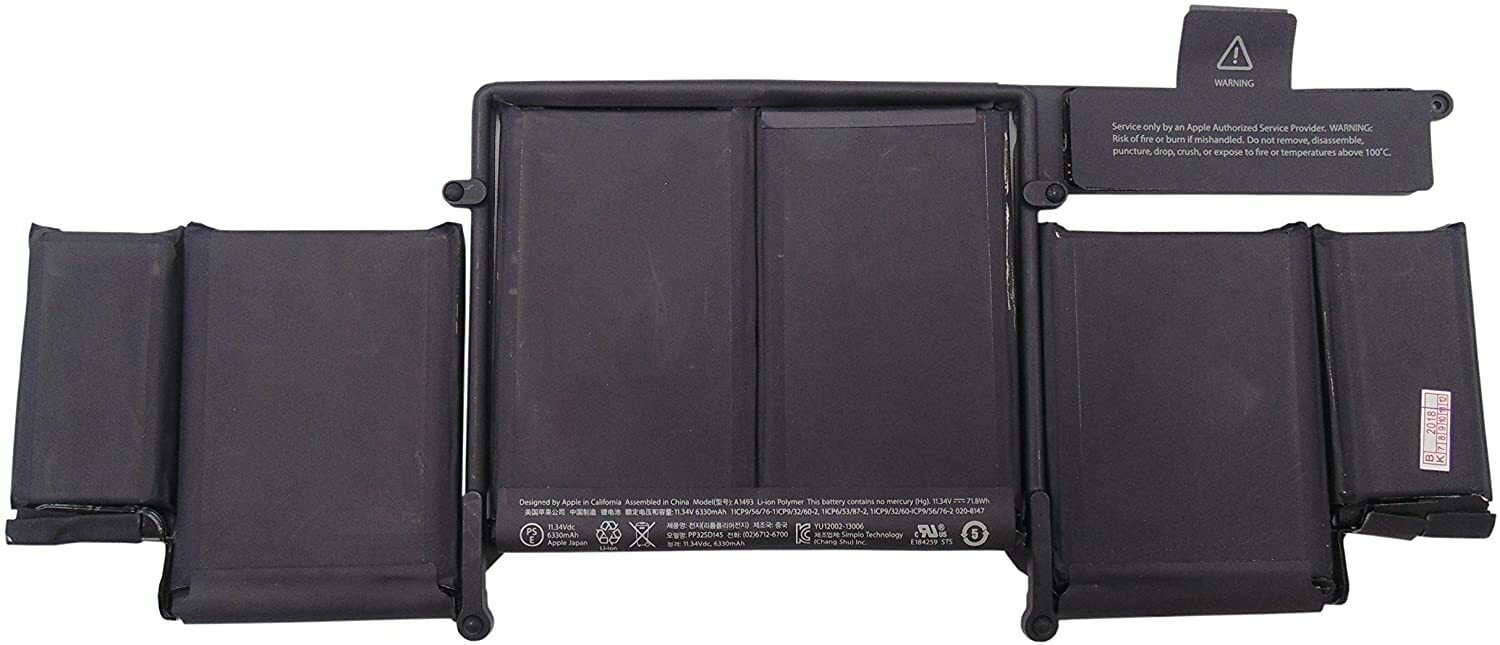 Bateria  Apple Macbook Pro A1502 13.3" Late 2013 / Mid-2014 11.34V 6300mAh 71.44Wh A1493