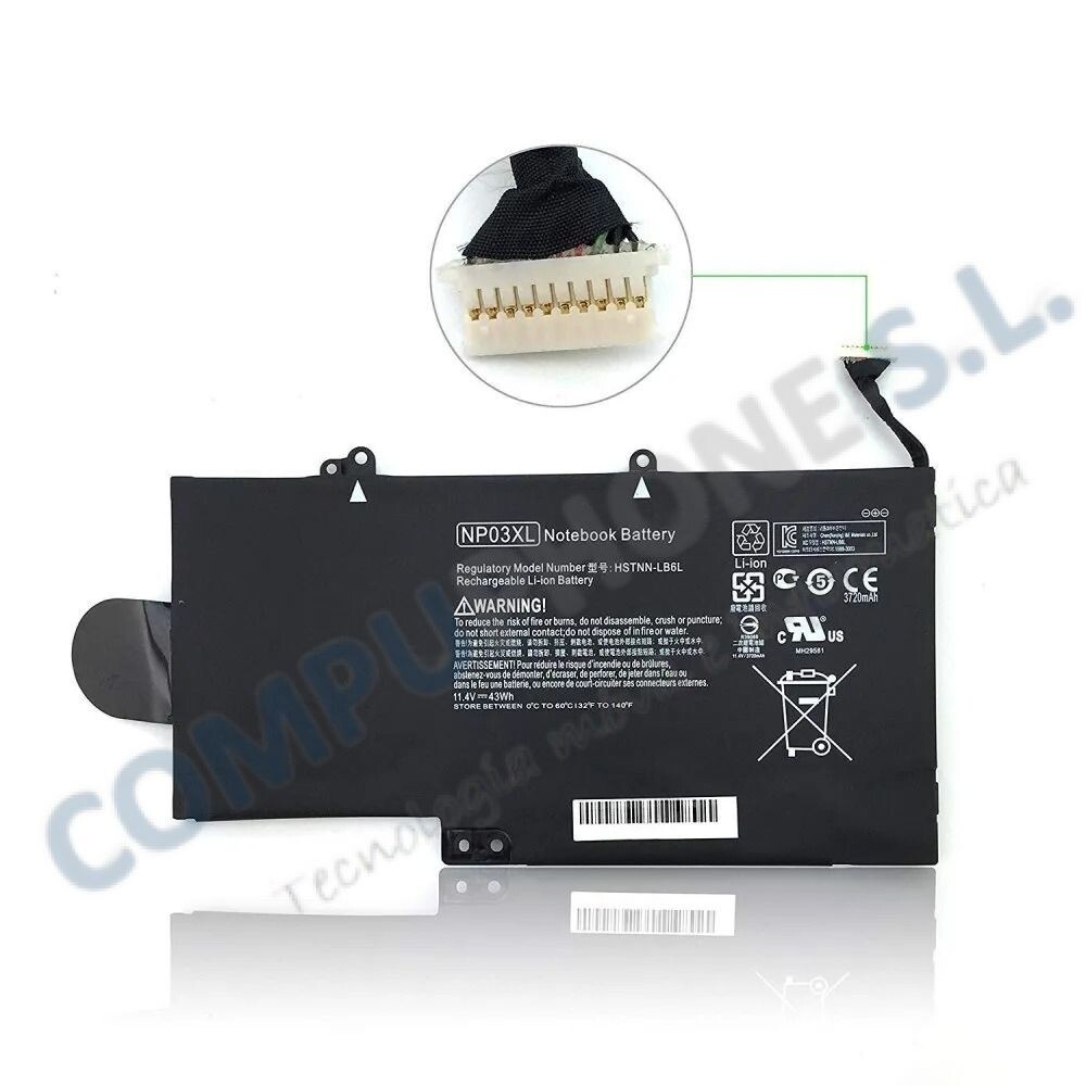 Bateria para HP 15-U011DX Envy X360  11.4V 3750mAh 43Wh  NP03XL , HSTNLB6L , 760944-421