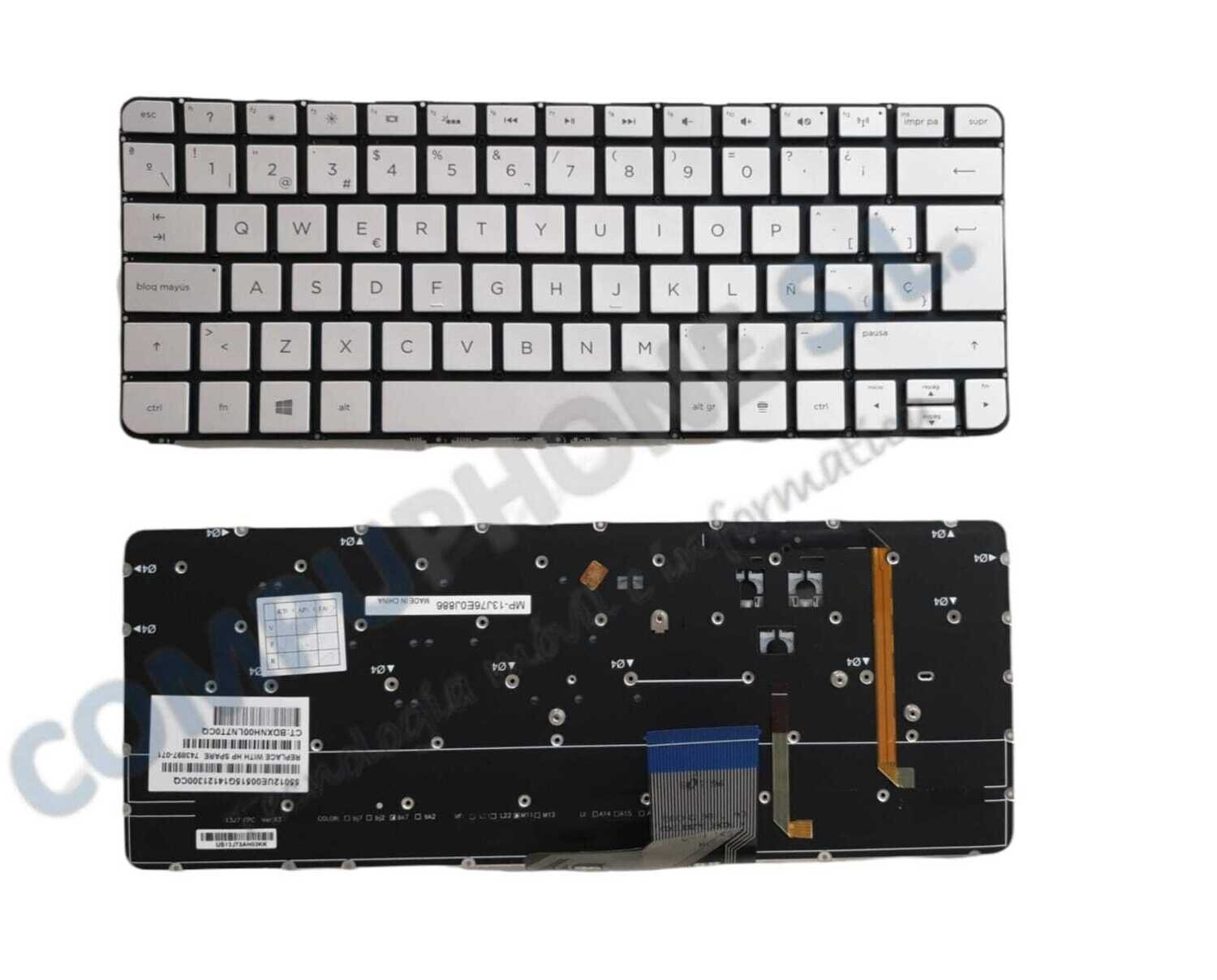 Teclado español silver ( Backlight ) No marco para Hp Spectre 13T / Probook 13-3000 743897-071