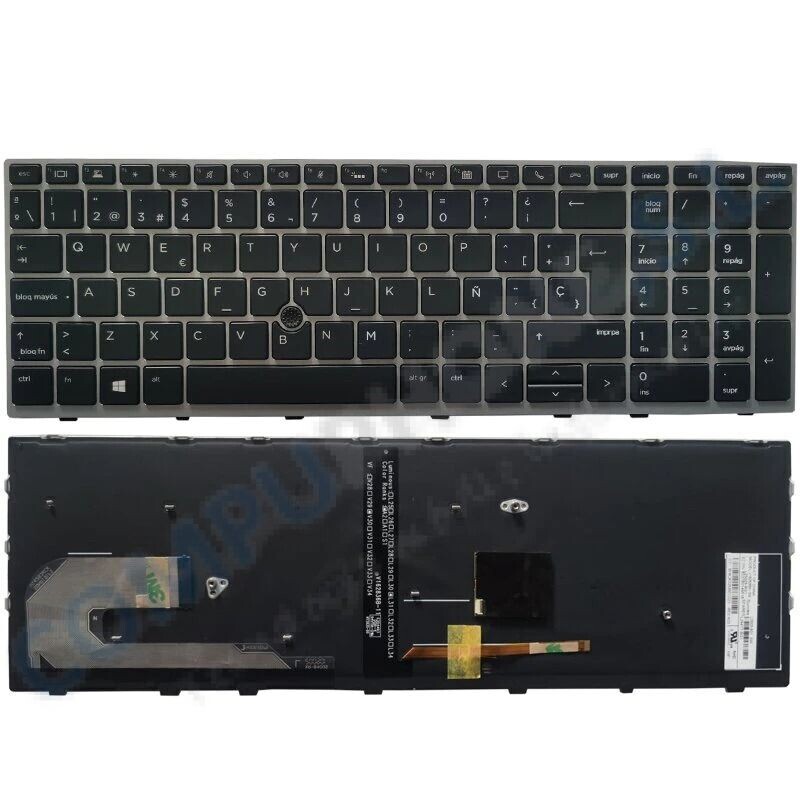Teclado Español Black Retroiluminado + Marco Plateado + Pointstick HP EliteBook 755 850 G5 G6 Series L14366-071