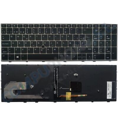 Teclado español negro Retroiluminado + Marco Plateado + Pointstick  HP ZBook 15u G5 Series L17971-071