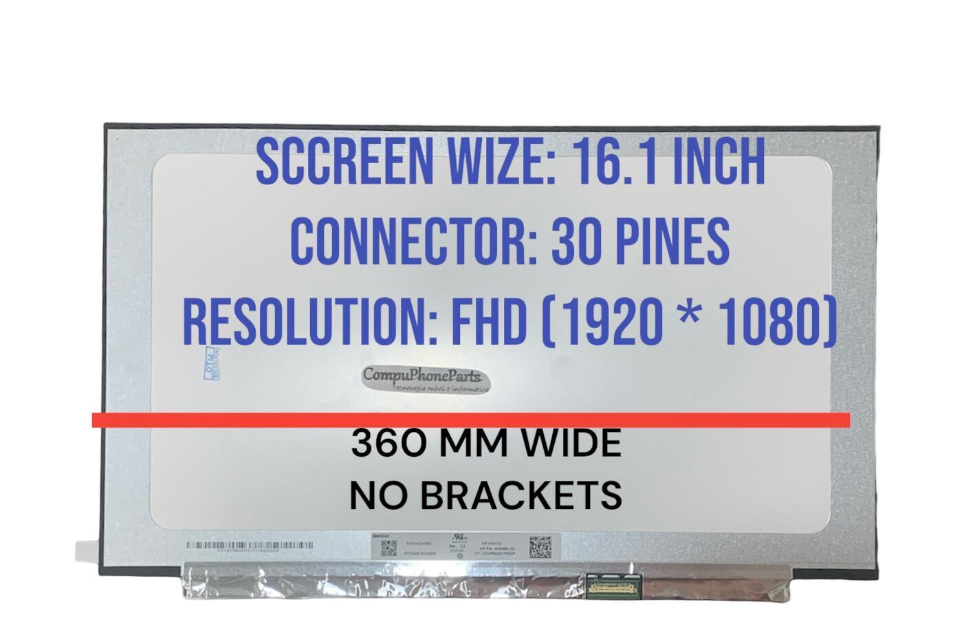 Pantalla 16.1" Slim 30 Pines  Mate 360 mm FHD ( 1920 * 1080 IPS )   N161HCA-EA3 REV.C2