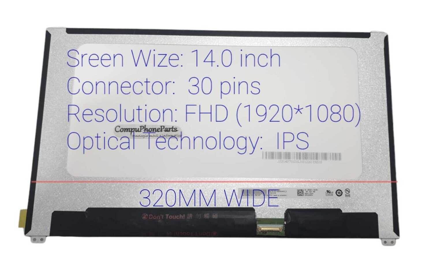 Pantalla 14.0" 30 Pines Mate 320mm FHD ( 1920*1080 IPS ) ell Latitude 7480 7490 Series  NV140FHM-N47 , 06HY1W ,  6HY1W