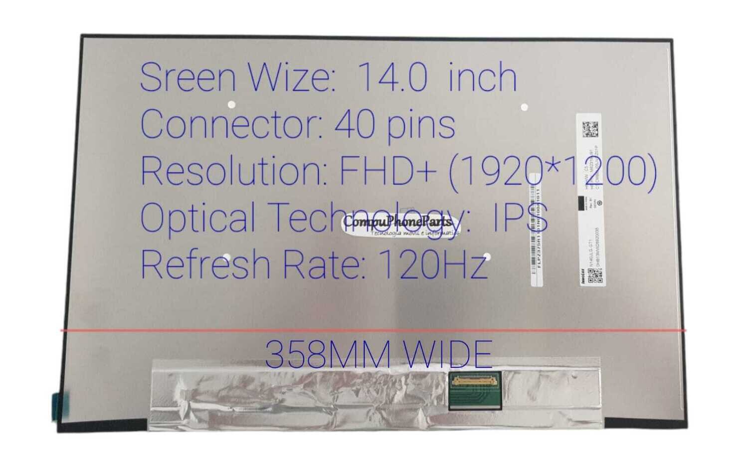 Pantalla 14.0" 40 Pines Mate FHD+ ( 2560 * 1600 IPS ) 120Hz N140JLG-GT1,  M62319-J91