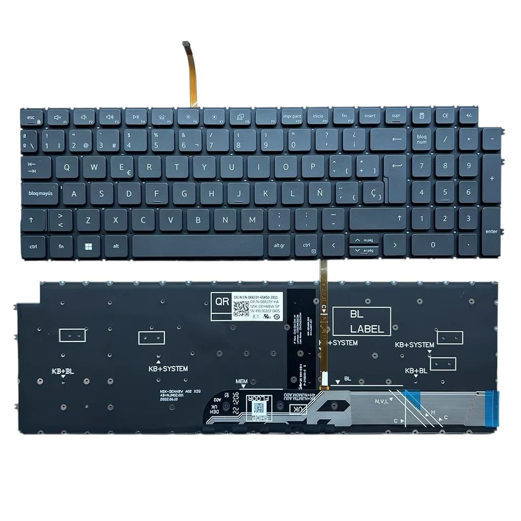 Teclado Español Grey ( Retroiluminado ) Dell Vostro 15 3510 3520   3525  Latitude 3520 3530 3540 P117F003 , 08RJ3Y