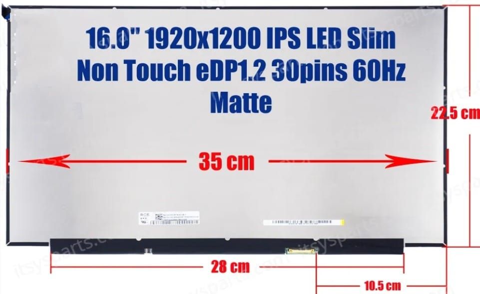Pantalla 16.0" LED 30 Pines Mate FHD+  ( 1920 * 1200 IPS ) N160JCE-ELL , N160JCA-GE1 REV.C1