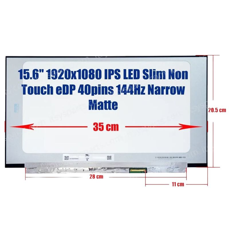 Pantalla 15.6" Slim 40 Pines Mate ( No brackets ) 350mm FHD ( 1920 * 1080 IPS )  144Hz N156HRA-EA1 REV.C1