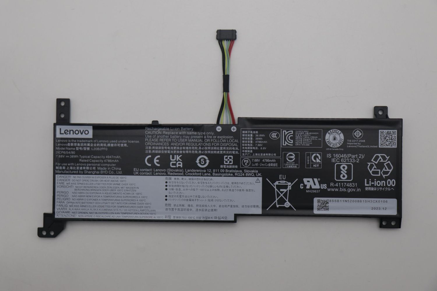 Bateria Original Lenovo IdeaPad 3 15ALC6 Series 7.68V 4947mAh 38Wh L20M2PF0 , 5B11B36280 , 5B11N52038