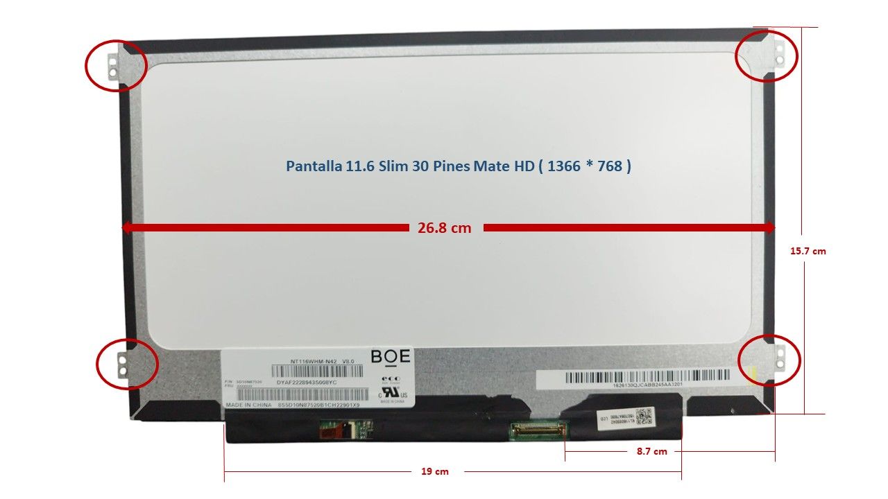 Pantalla 11.6 Pantalla 11.6" Slim 30 Pines Mate HD ( 1366 * 768 ) NT116WHM-N42 , NT116WHM-N42 V8.0