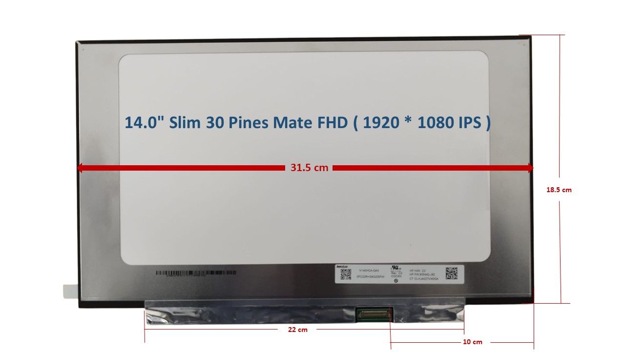 Pantalla 14.0" Slim 30 Pines  Mate FHD ( 1920 * 1080 )  B140HAN03.J , B140HAN03 J , B140HAN03