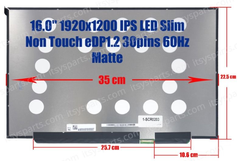 Pantalla 16.0" LED 30 Pines Mate FHD+  ( 1920 * 1200 IPS ) NV160WUM-NH0