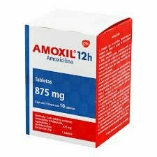 Amoxil 12h 875mg caja con 10 Tabletas