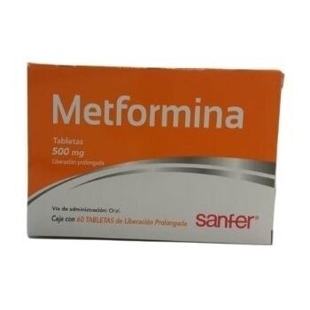 Metformina 500mg  oral 60 Tabletas de Liberación Prolongada