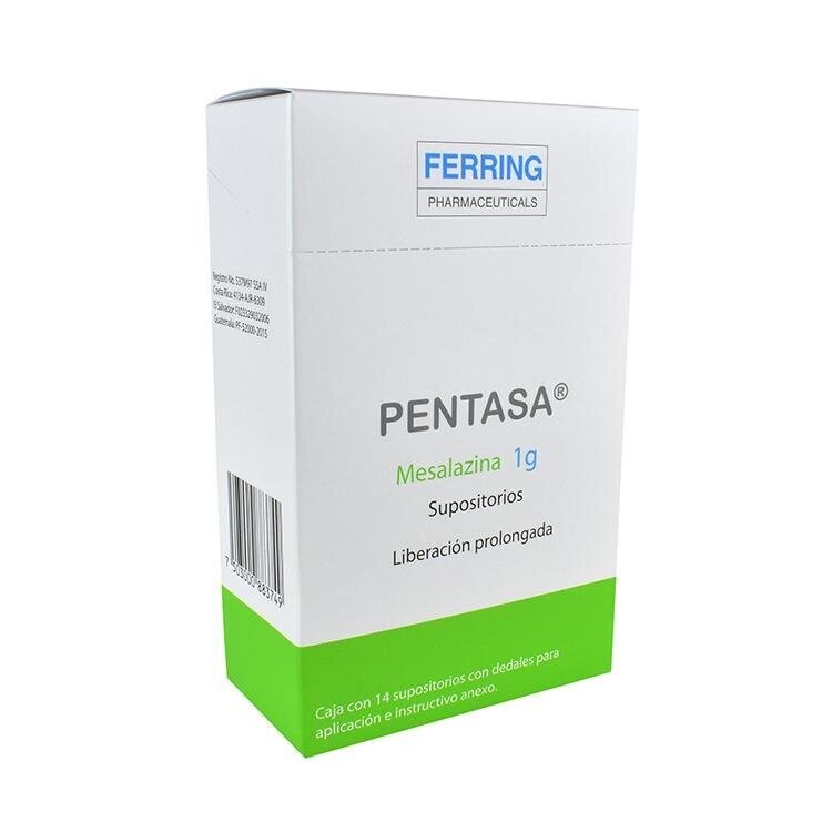 Pentasa 1g Supositorios Liberación Prolongada  14 Supositorios