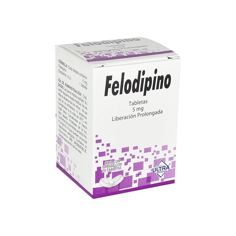 Felodipino 5mg oral 20 Tabletas liberacion prolongada