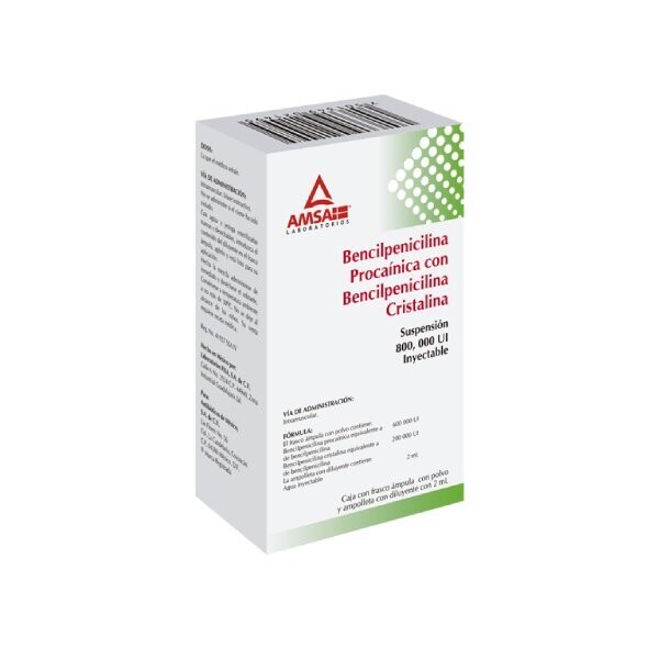 Bencilpenicilina Procaínica con Bencilpenicilina Cristalina 800,000UI Solución Inyectable 2mL