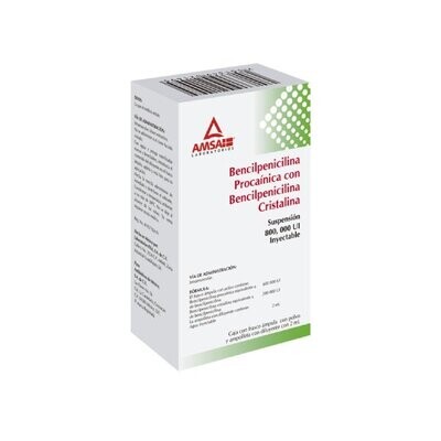 Bencilpenicilina Procaínica con Bencilpenicilina Cristalina 800,000UI Solución Inyectable 2mL