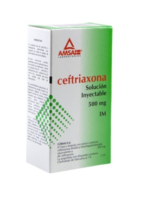 Ceftriaxona IM 500g Solución Inyectable 1 Ampolleta 2mL Ceftriaxona IM 500g Solución Inyectable 1 Ampolleta 2mL