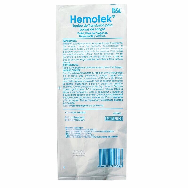 Equipo de Transfusión para Bolsas de Sangre Hemotek Equipo de Transfusión para Bolsas de Sangre Hemotek