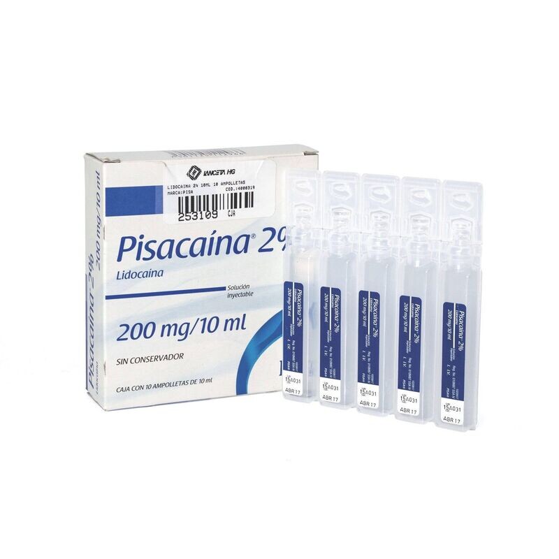 Pisacaina 2% Solución Inyectable 10 ampolletas 10mL Pisacaina 2% Solución Inyectable 10 ampolletas 10mL