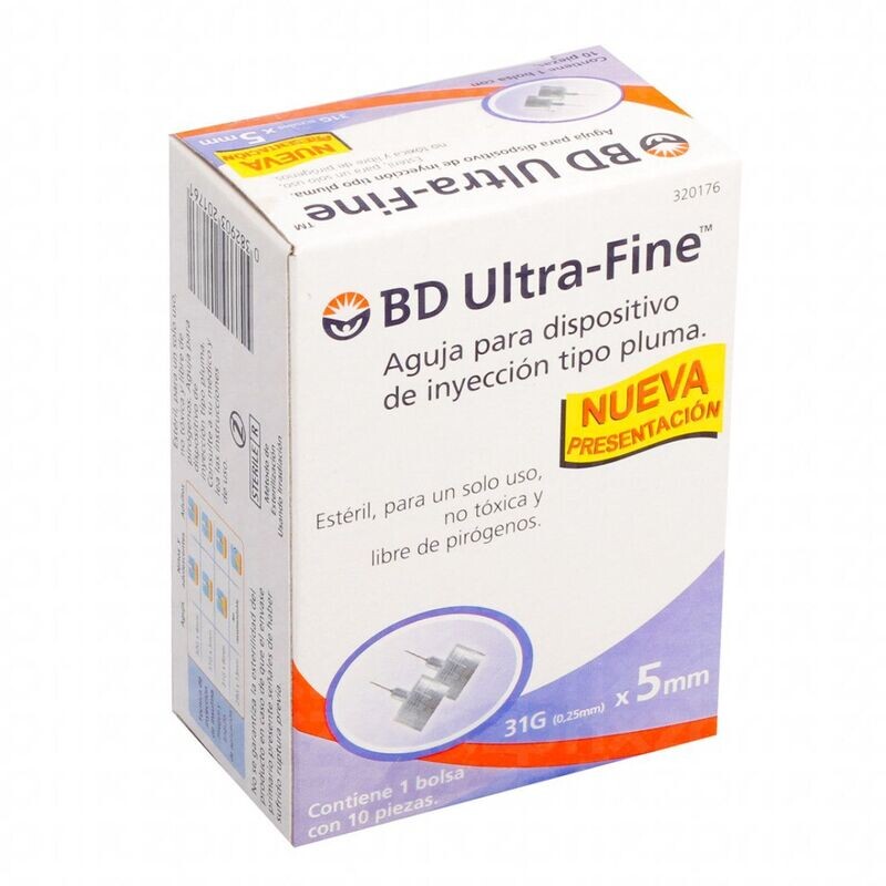 Aguja para insulina BD Ultra-Fine 31Gx5mm 10 piezas Aguja para insulina BD Ultra-Fine 31Gx5mm 10 piezas