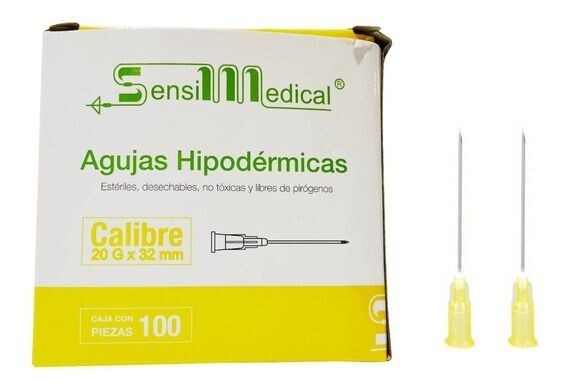 Aguja Hipodérmica 20Gx32 (Amariilla) Caja