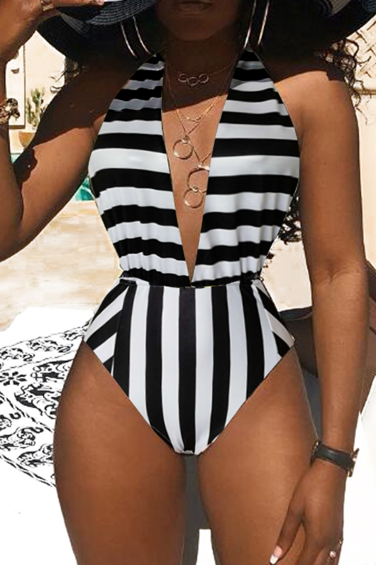 Black and White Stripe Bathing Suit