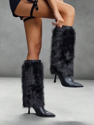 Black fur boots