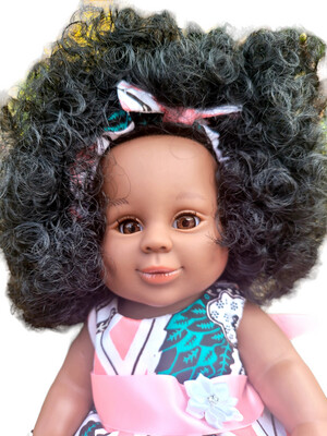 Dark skinned Curly haired Simone in Pink layered