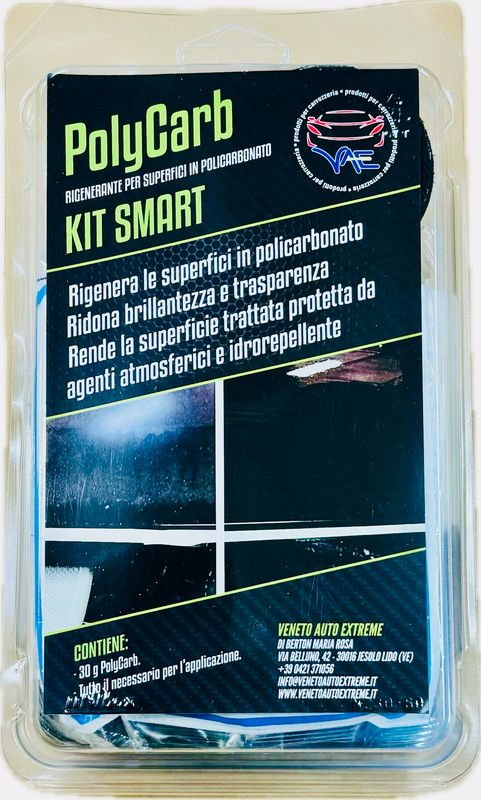 PolyCarb                                                                        kit  esclusivo per la rigenerazione di superfici in Policarbonato (Tettuccio Smart, Finestrini Camper ecc...)