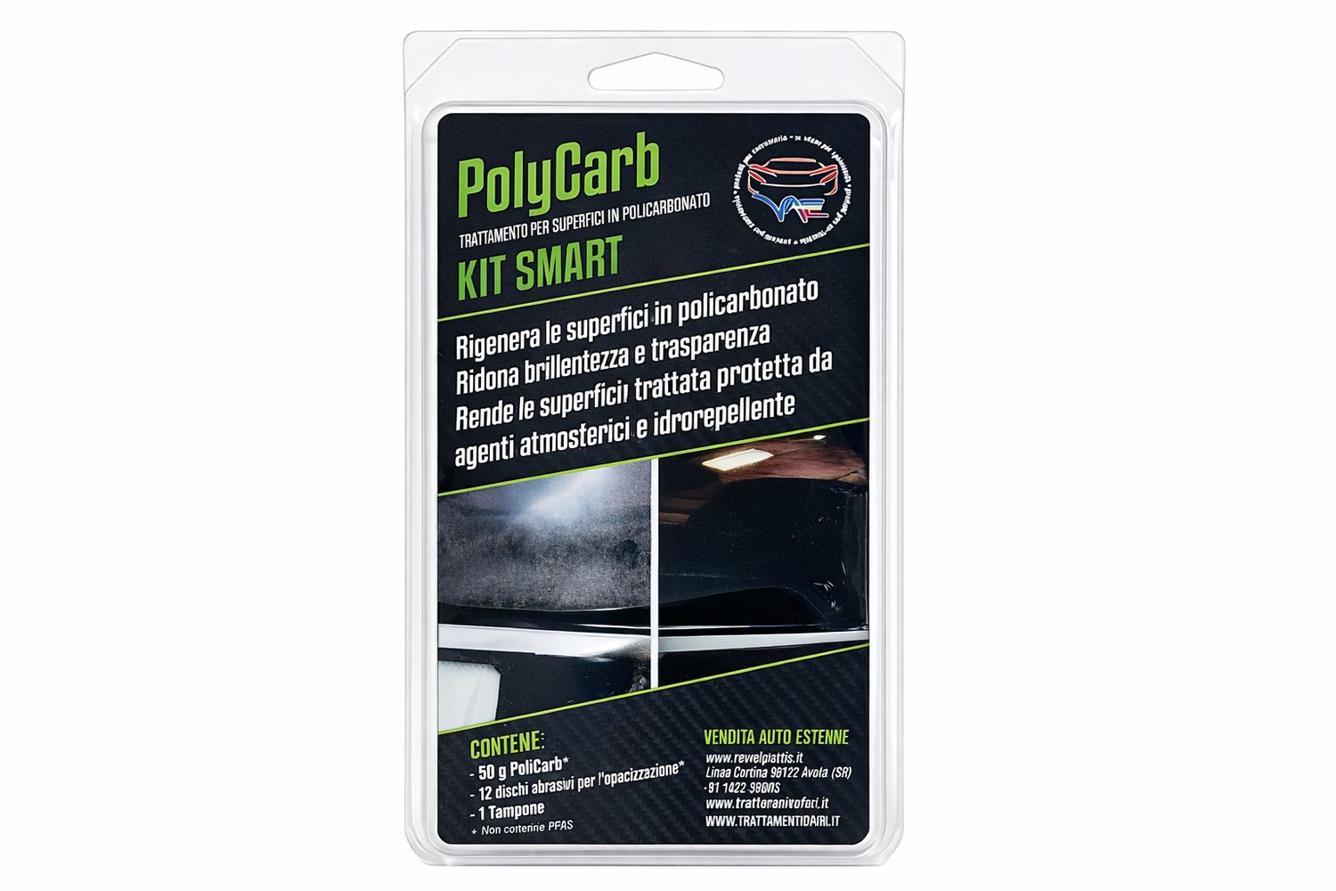 PolyCarb                                                                             kit  esclusivo per la rigenerazione di superfici in Policarbonato (Tettuccio Smart, Fari ecc.) Spedizione gratuita.