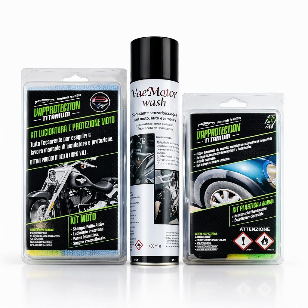 Kit Lucidatura Moto e Scooter  Plus lucidatura e protezione (in Nano Tecnologia) + Pulizia Motore Senza Acqua. Spedizione gratuita. Consegna rapida 2/4 giorni lavorativi.