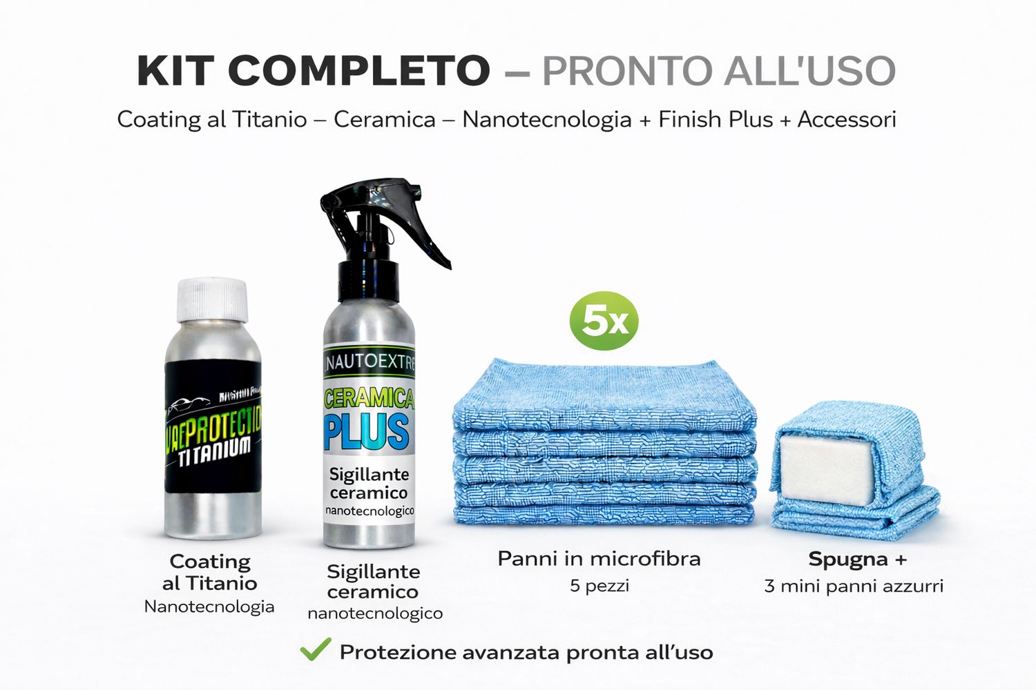VaeProtection Plus Kit Protezione Auto Titanio & Ceramica Nano tecnologica. Spedizione gratuita. Consegna rapida 2/4 giorni lavorativi.
