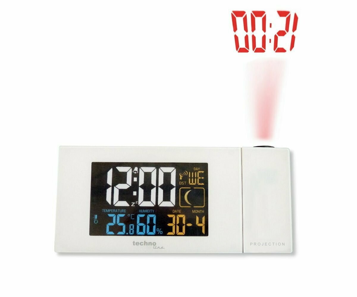 Projektionswecker Wecker mit Funkuhrwerk weiss TechnoTrade Collection WT 537