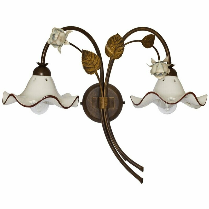 Wandleuchte 2 flammig mit Blumenmustern Blättern und Rosen CERAMICHE BORSO Wandleuchte 2 flammig mit Blumenmustern Blättern und Rosen CERAMICHE BORSO
