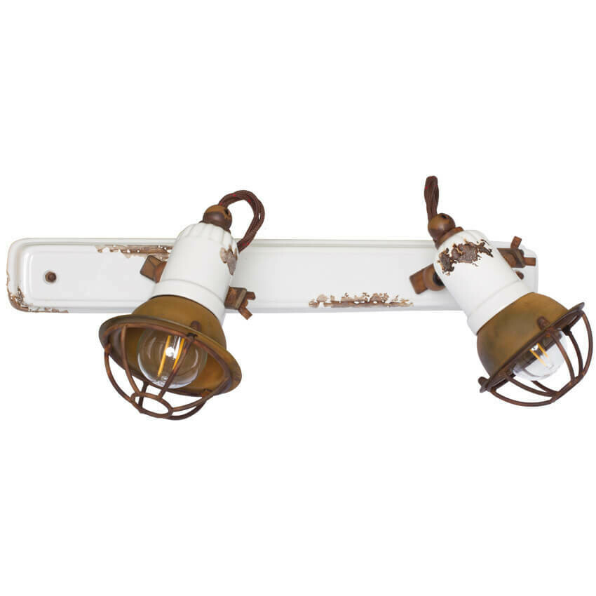 Wandleuchte Wandlampe Vintage Keramik weiss rostfarben 2 x E14 FERROLUCE Retro