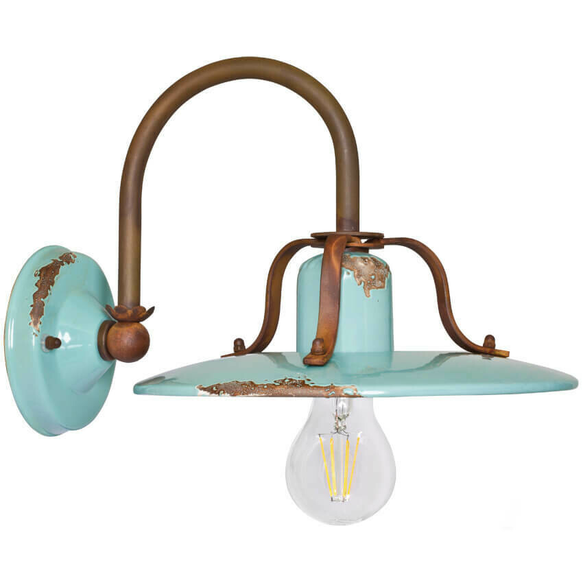 Wandleuchte Wandlampe Vintage Keramik hellblau Metall rostfarben FERROLUCE Retro