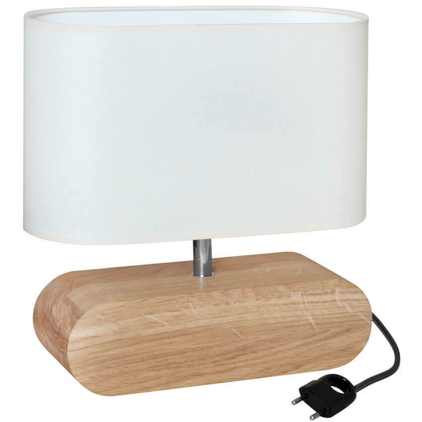 Tischleuchte Tischlampe MARINNA Holz Eiche Stoffschirm weiss max. 25W SPOTlight