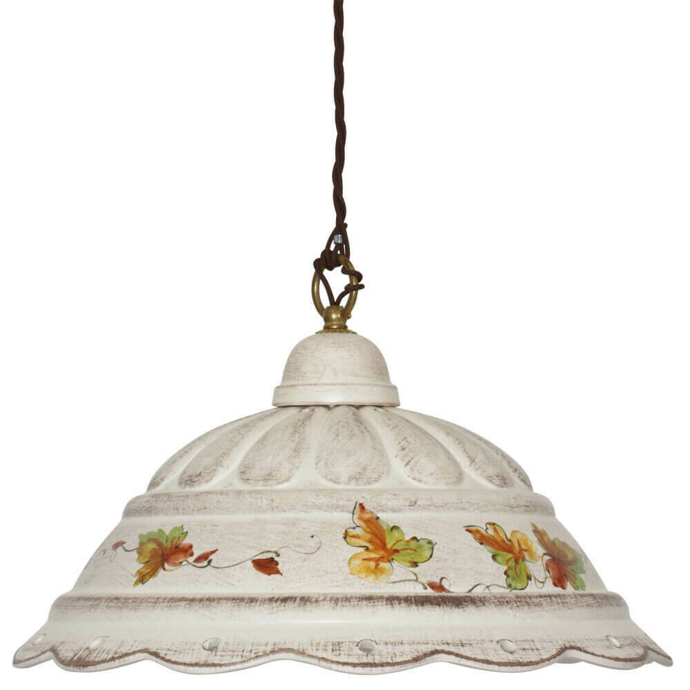 Pendelleuchte Hängeleuchte Keramik beige Muster Herbstlaub CERAMICHE BORSO