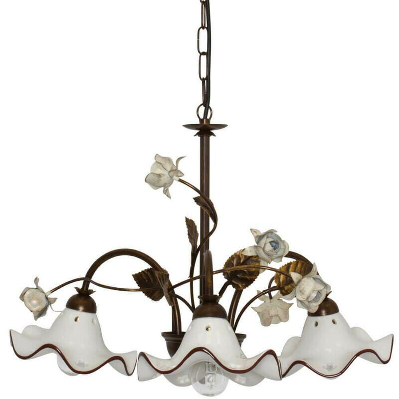 Pendelleuchte 3 flammig mit Blumenmustern Blättern und Rosen CERAMICHE BORSO Pendelleuchte 3 flammig mit Blumenmustern Blättern und Rosen CERAMICHE BORSO