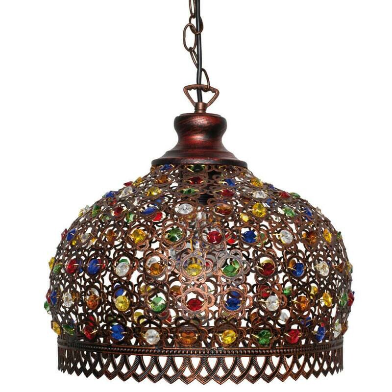 Pendelleuchte Hängelampe JADIDA Metall kupferfarben buntes Glas max.60W EGLO Pendelleuchte Hängelampe JADIDA Metall kupferfarben buntes Glas max.60W EGLO