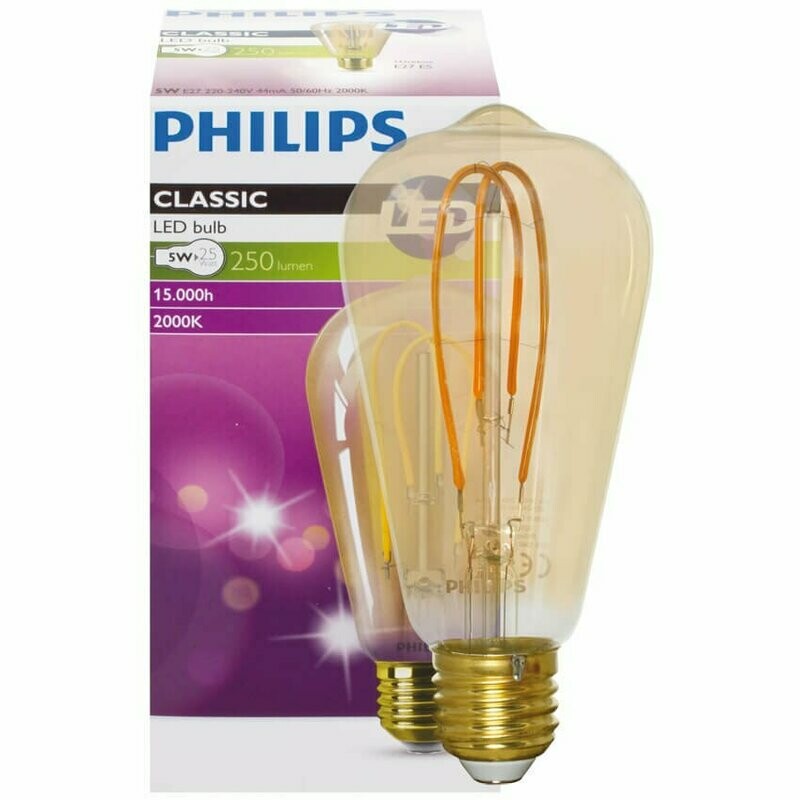 LED Filament Lampe Edison Form gold Vintage E27 5W 250 lm 2000K PHILIPS LED Filament Lampe Edison Form gold Vintage E27 5W 250 lm 2000K PHILIPS
