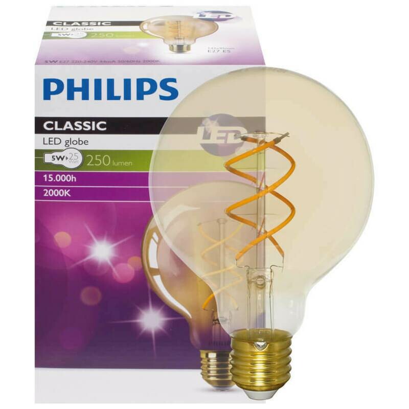 LED Filament Lampe Globe Form gold E27 5W 250 lm 2000K Philips Vintage LED Filament Lampe Globe Form gold E27 5W 250 lm 2000K Philips Vintage