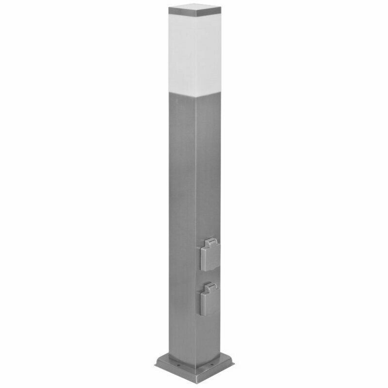 Steckdosensäule mit LED Leuchte Edelstahl 2 Steckdosen mit LED Lampe und Dämmerungssensor H 80cm IP44