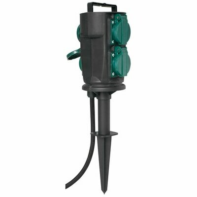 Steckdosensäule Steckdosenverteiler mit Erdspiess Kunststoff schwarz 4 Steckdosen IP44
