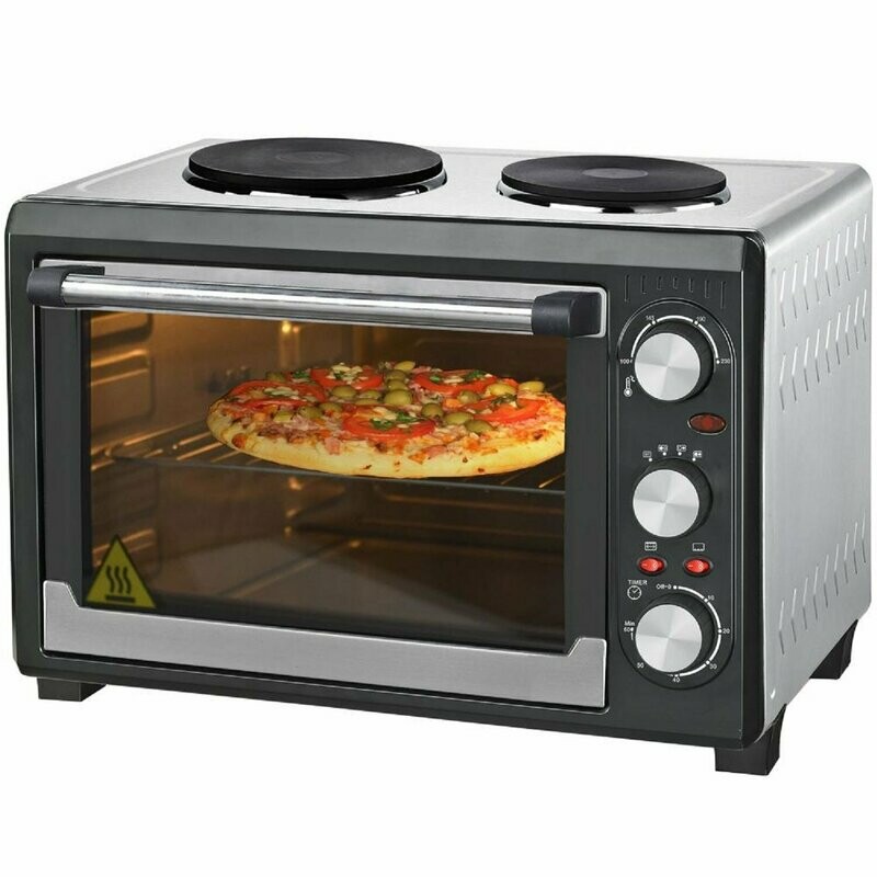 26 L Backofen Kleinküche mit 2 Kochplatten Umluft Drehspiess Miniofen Minibackofen Pizzaofen 26 L Backofen Kleinküche mit 2 Kochplatten Umluft Drehspiess Miniofen Minibackofen Pizzaofen