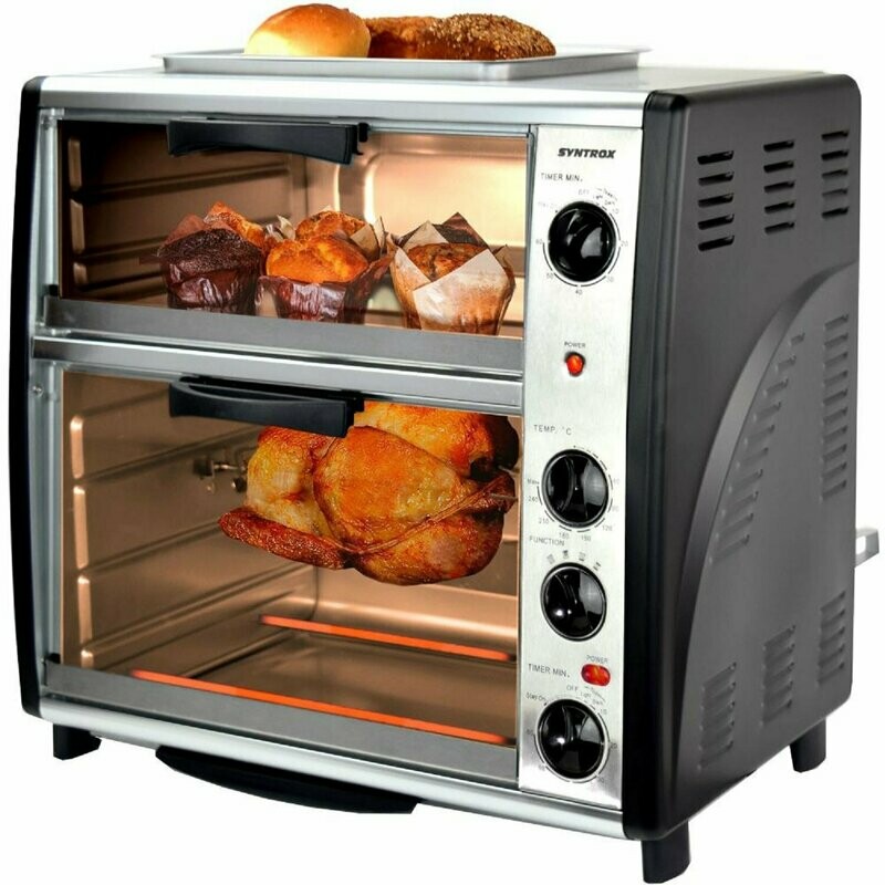 Edelstahl Backofen Doppelfunktion mit BBQ und Drehspiess 42 Liter Edelstahl Backofen Doppelfunktion mit BBQ und Drehspiess 42 Liter
