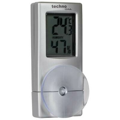 Fenster-Thermometer Hygrometer Kunststoff silber mit Saugnapf Techno line WS 7025