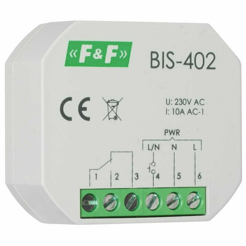 elektronischer Stromstossschalter für Unterputz Einbau 230V 10A Schliesser F&F BIS-402 elektronischer Stromstossschalter für Unterputz Einbau 230V 10A Schliesser F&F BIS-402